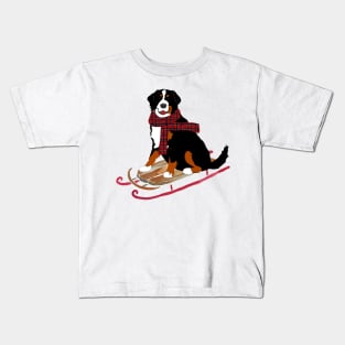 Bernese Mountain Dog Sledding Kids T-Shirt